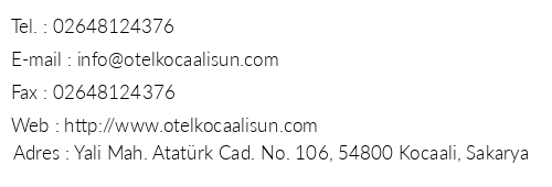 Kocaali Sun Hotel telefon numaralar, faks, e-mail, posta adresi ve iletiim bilgileri